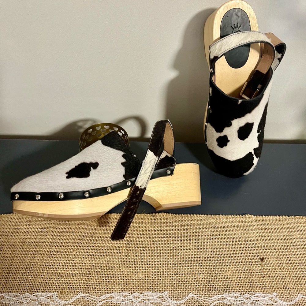 Cowhide Patterned Free People cow clogs